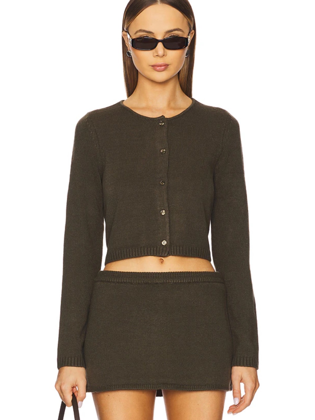 Weworewhat Fitted Crewneck Cardigan + Mini Sweater Skirt Set